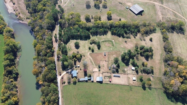 aerial view featuring a rural view and a water view