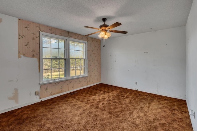 unfurnished room with carpet and a textured ceiling