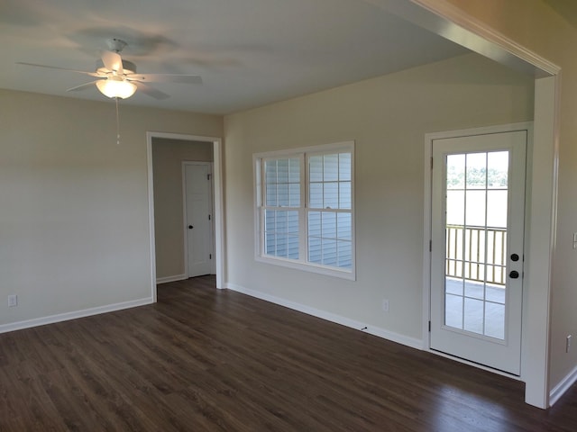 5058 Blue Springs Rd, Smithville, TN 37166 - unfurnished room featuring dark wood-style flooring, baseboards, and ceiling fan
