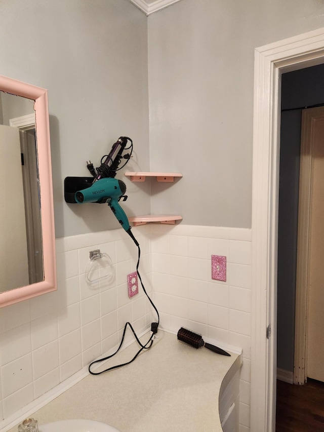 bathroom with wood-type flooring