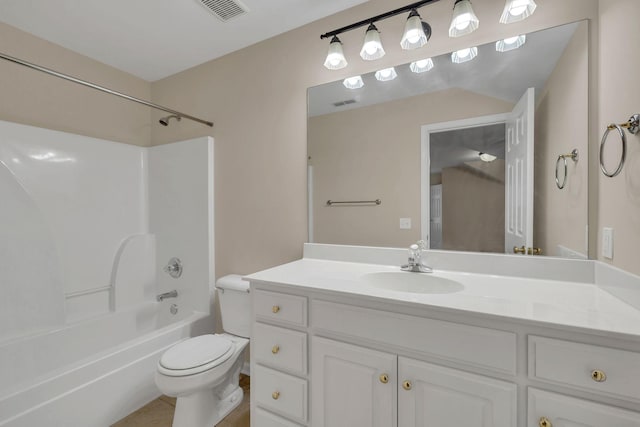 full bathroom featuring shower / bathing tub combination, vanity, and toilet