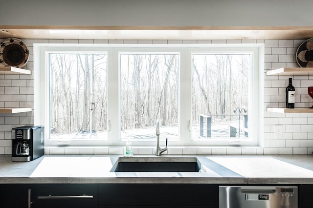 kitchen featuring dishwasher, tasteful backsplash, and sink