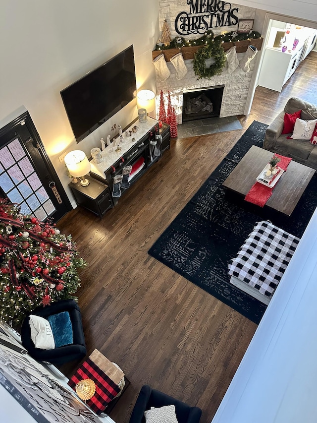 living room with dark wood-type flooring