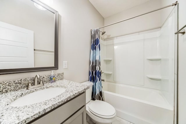 full bathroom with vanity, toilet, and shower / bath combo with shower curtain