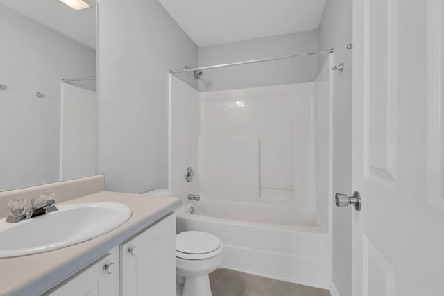 full bathroom with tile patterned flooring, vanity, shower / bathtub combination, and toilet