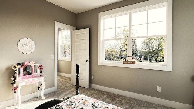 bedroom with carpet flooring and multiple windows