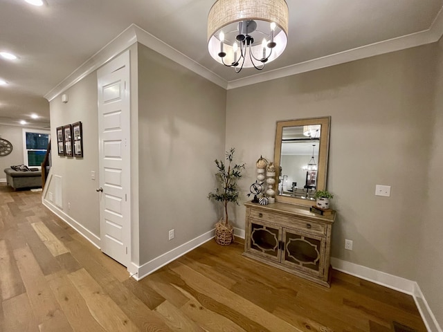 1510 Frye Rd, Columbia, TN 38401 - corridor with wood finished floors, ornamental molding, a chandelier, and recessed lighting