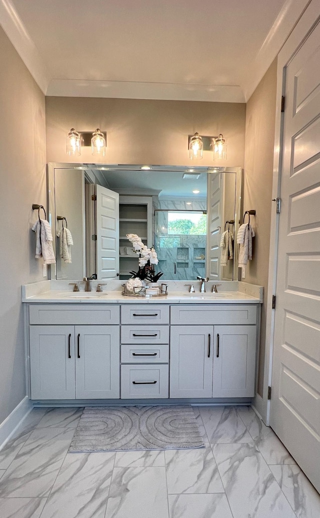 1510 Frye Rd, Columbia, TN 38401 - bathroom featuring marble finish flooring, double vanity, and a shower