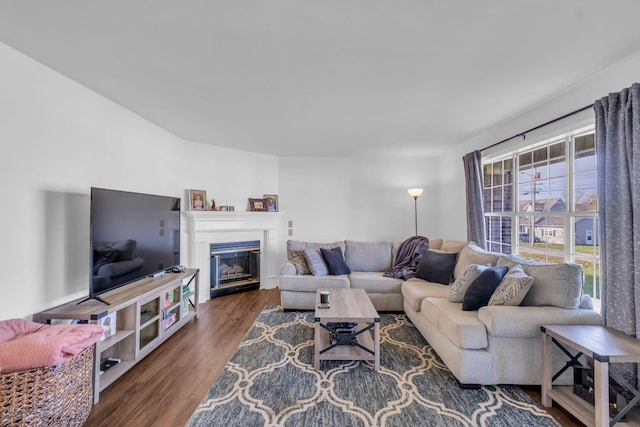 living room with dark wood-type flooring