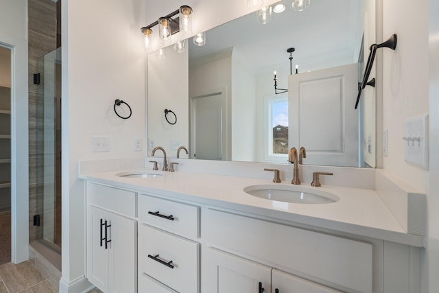 bathroom featuring vanity and walk in shower