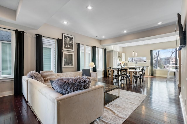 living room featuring dark hardwood / wood-style floors