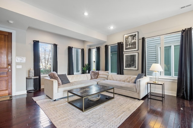 living room with hardwood / wood-style flooring