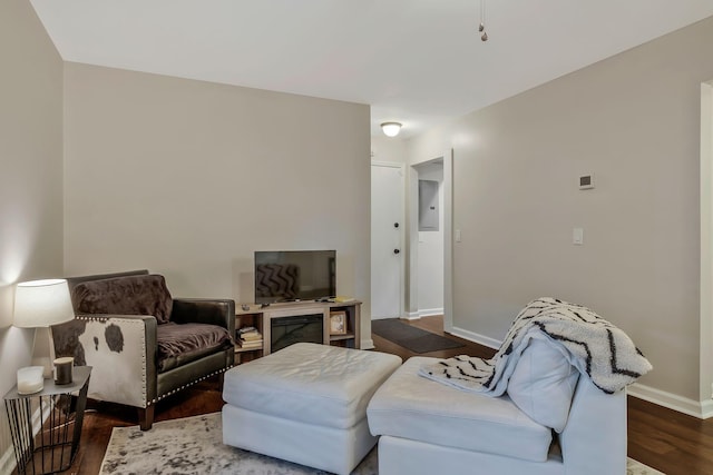 living room with dark hardwood / wood-style floors