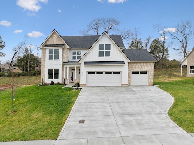 517 Matthew Miller Dr, Smyrna, TN 37167 - modern farmhouse with board and batten siding, concrete driveway, a front yard, and a standing seam roof