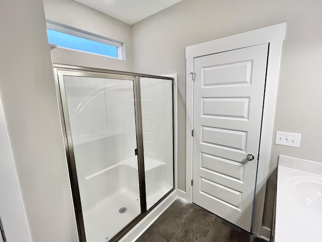 609 Spring Hill Dr, Smyrna, TN 37167 - full bath featuring a shower stall, unfinished concrete flooring, and vanity