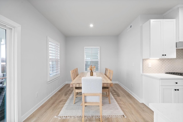 unfurnished dining area with light hardwood / wood-style floors