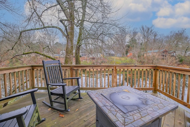 deck featuring a water view and a hot tub