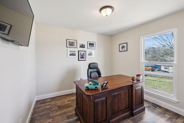 office area with dark hardwood / wood-style flooring