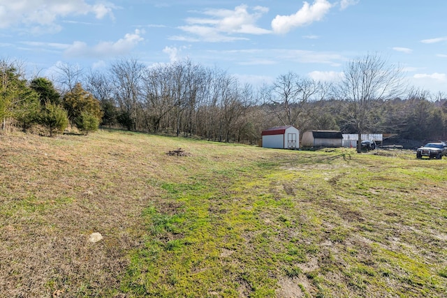 view of yard featuring a rural view and an outdoor structure