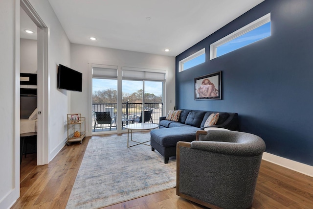 living room with light wood-type flooring