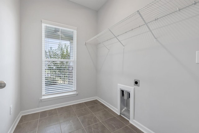 washroom with dark tile patterned flooring and electric dryer hookup