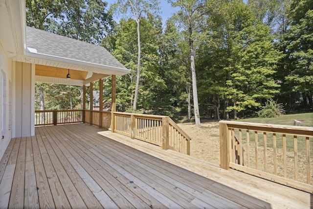 wooden terrace with ceiling fan