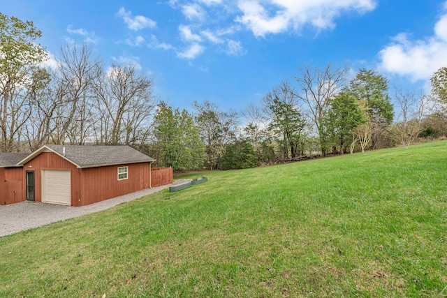 view of yard with an outbuilding and a garage