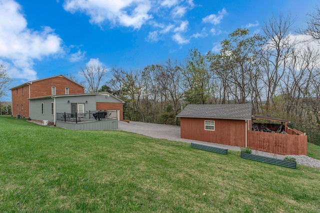 view of yard featuring a garage