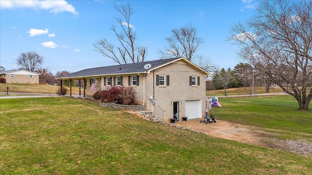 exterior space with a front lawn and a garage