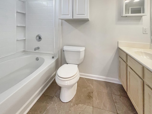 full bathroom with shower / tub combination, vanity, and toilet