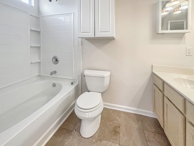 full bathroom featuring tile patterned flooring, vanity, toilet, and bathtub / shower combination