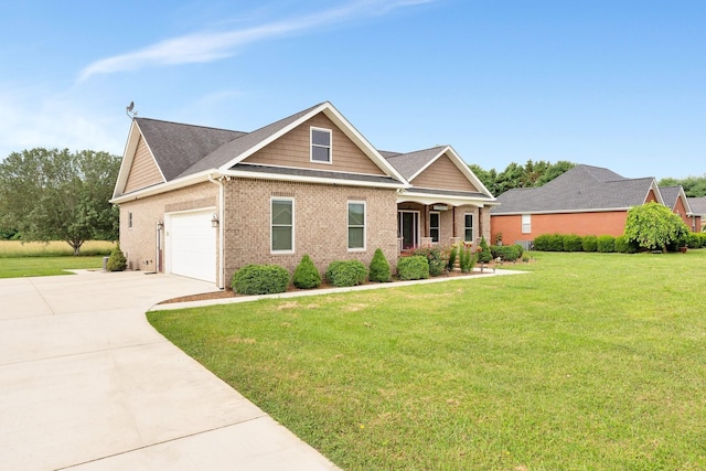 craftsman-style home with a front yard and a garage