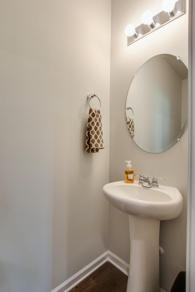 bathroom with hardwood / wood-style flooring