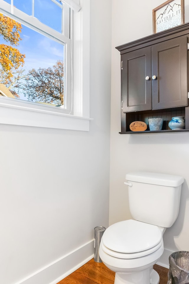 bathroom with wood-type flooring and toilet