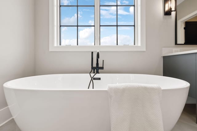 bathroom with vanity and a bathing tub