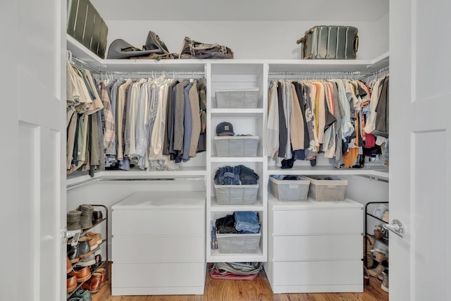 spacious closet with light hardwood / wood-style flooring