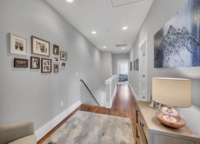 hallway featuring dark wood-type flooring