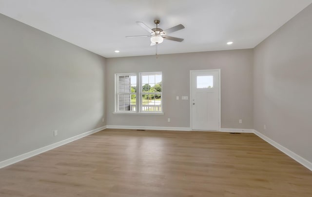 interior space featuring ceiling fan and light hardwood / wood-style floors