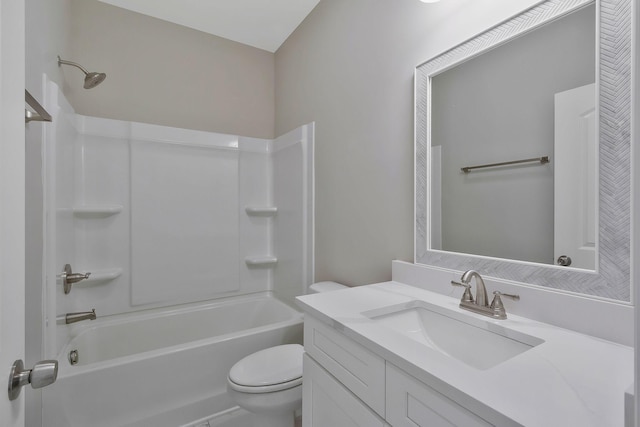 full bathroom with toilet, bathing tub / shower combination, and vanity