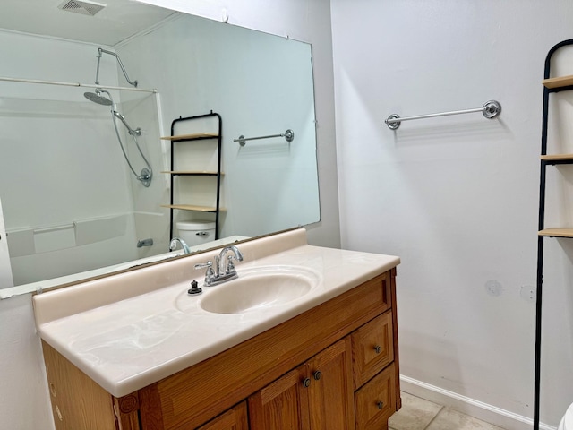 bathroom with tile patterned flooring, vanity, and toilet