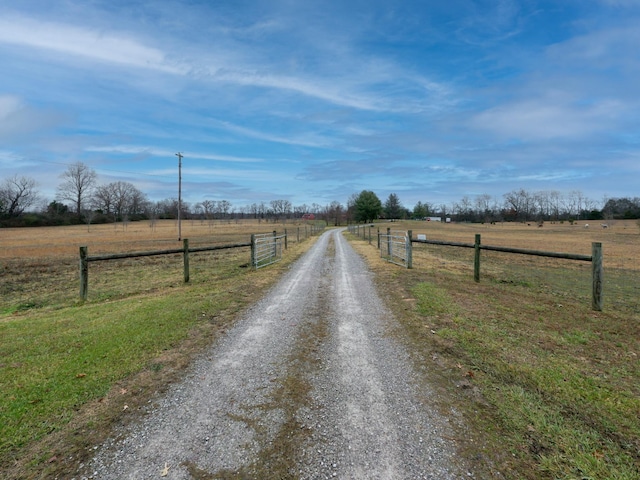 view of road with a rural view