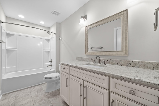 full bathroom featuring vanity, toilet, and shower / bath combination