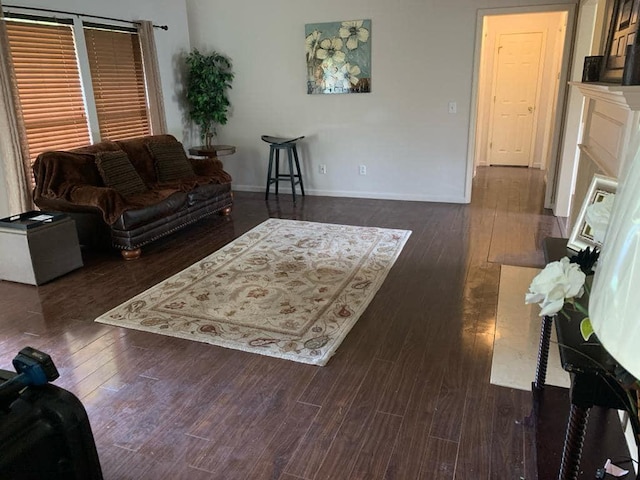 living room with dark hardwood / wood-style floors