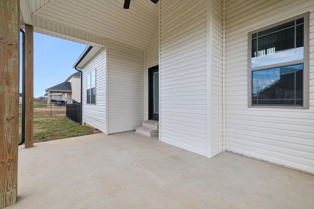 view of patio with ceiling fan