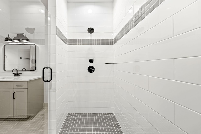 bathroom featuring vanity and walk in shower