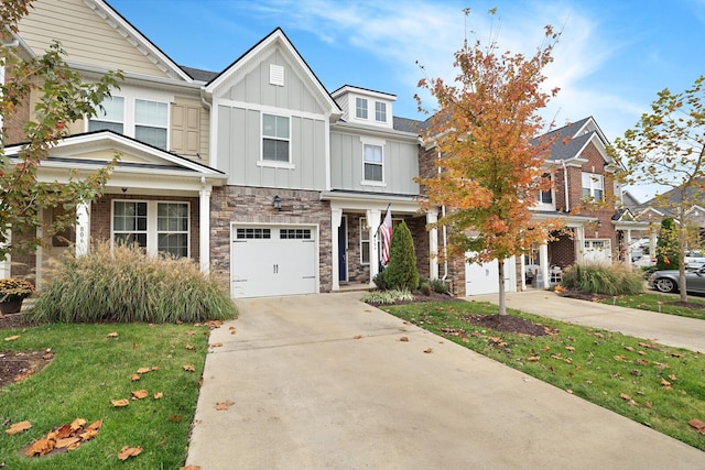 view of front facade with a garage and a front lawn