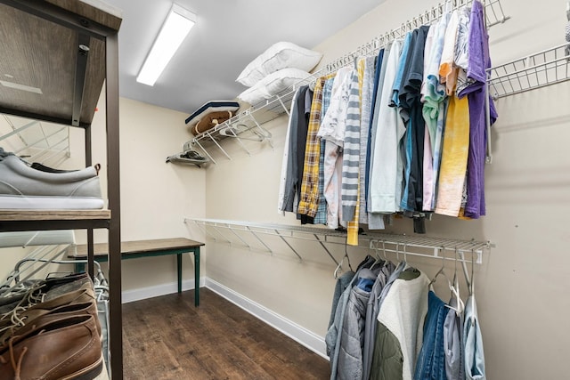 walk in closet featuring dark hardwood / wood-style floors