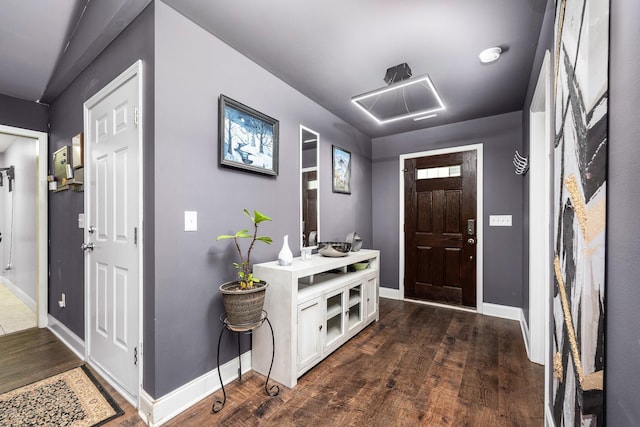 foyer entrance featuring dark wood-type flooring