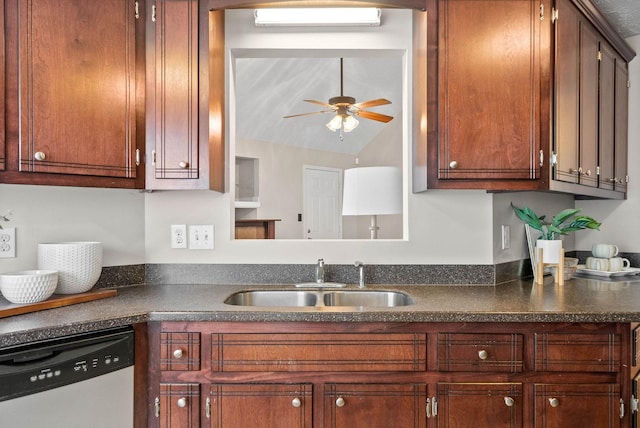 kitchen with sink, dishwasher, and ceiling fan