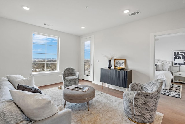 living room featuring light wood-type flooring